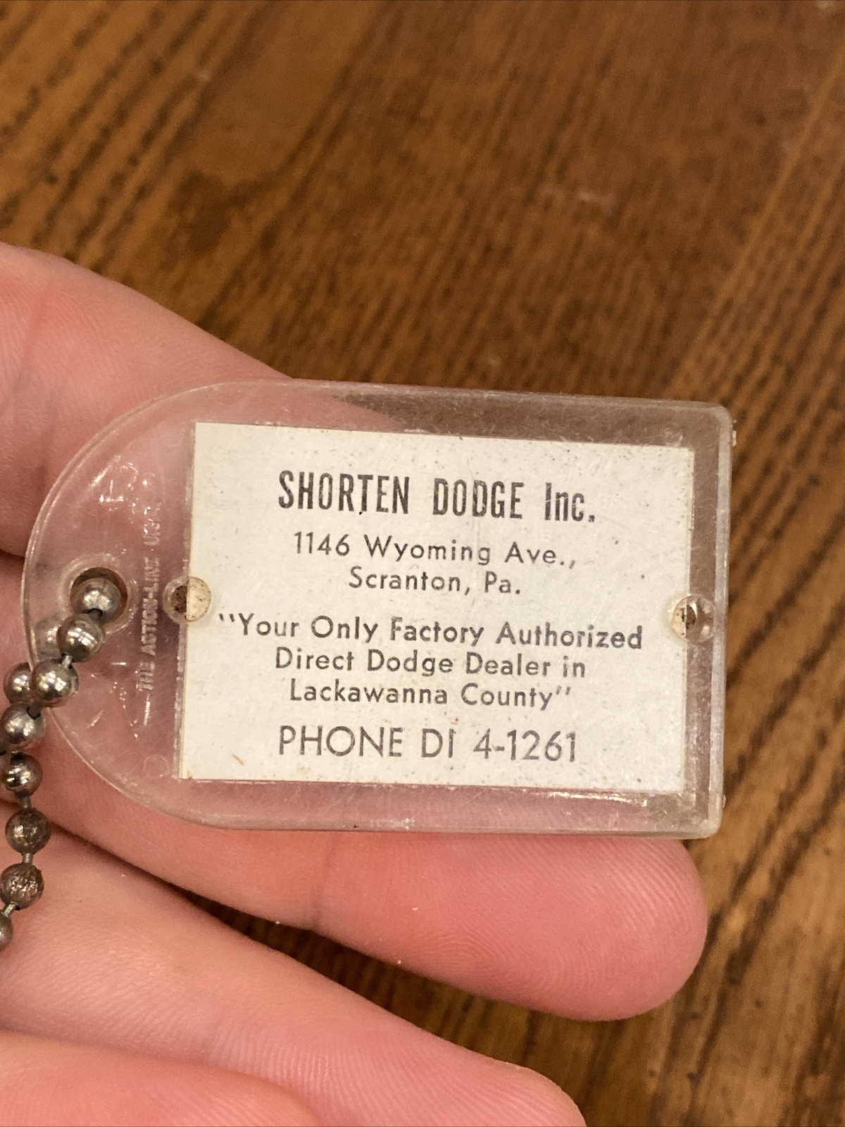 Vtg 1960’s SHORTEN DODGE DEALER SCRANTON PA GOOD LUCK ACTION LINE USA KEYCHAIN