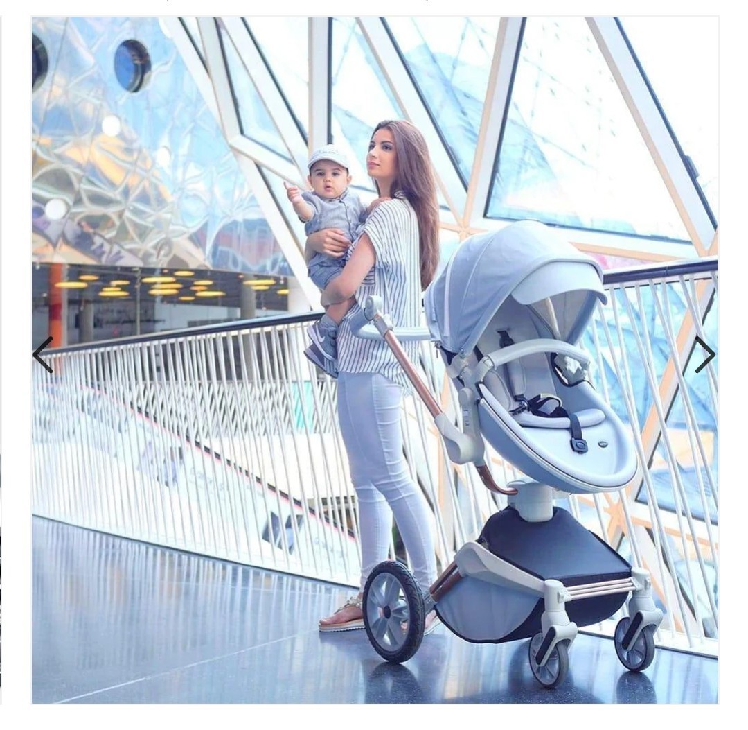 Hot Mom 2-in-1 Baby Stroller Grey with 360° rotation PU leather New