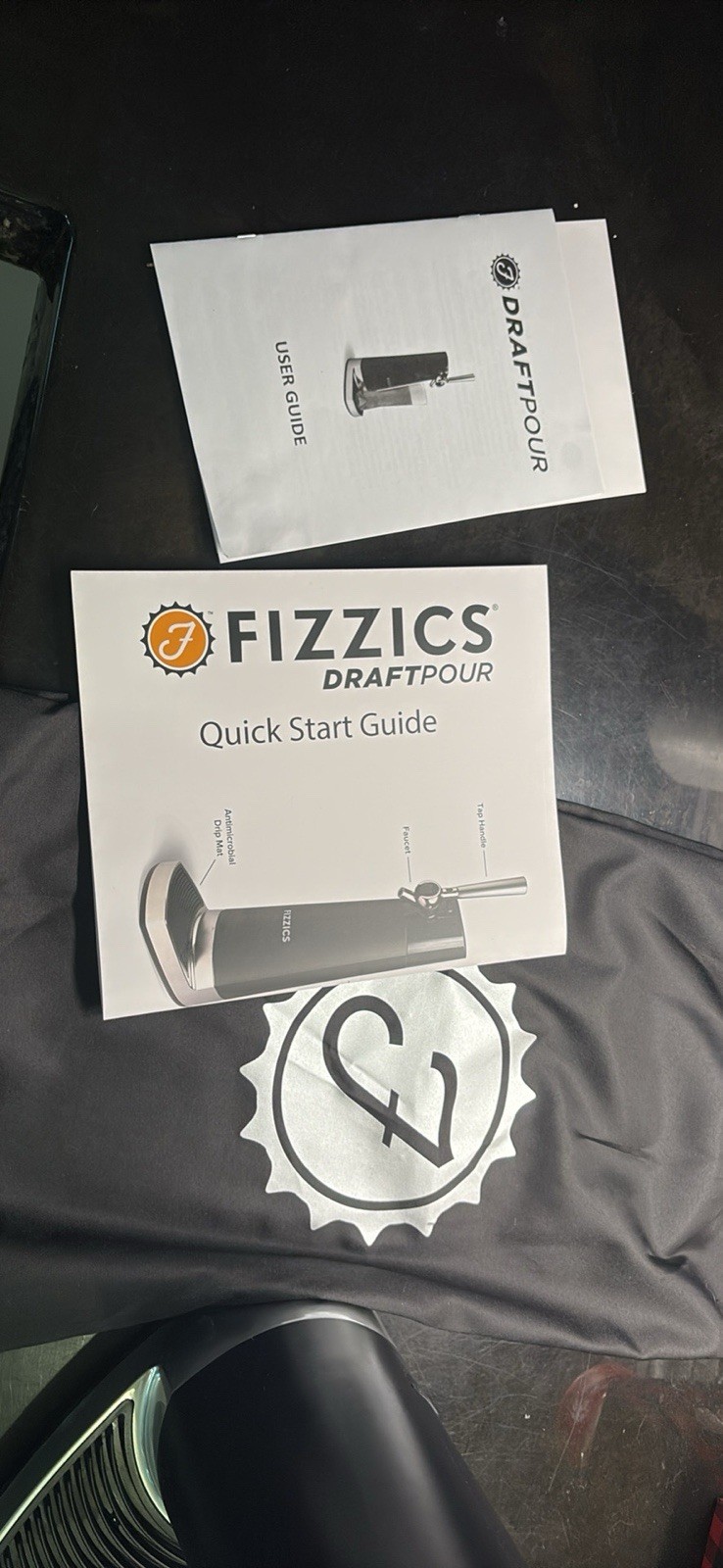 Fizzics DraftPour Beer Dispenser Black Silver Tower with Handle & Drip Tray