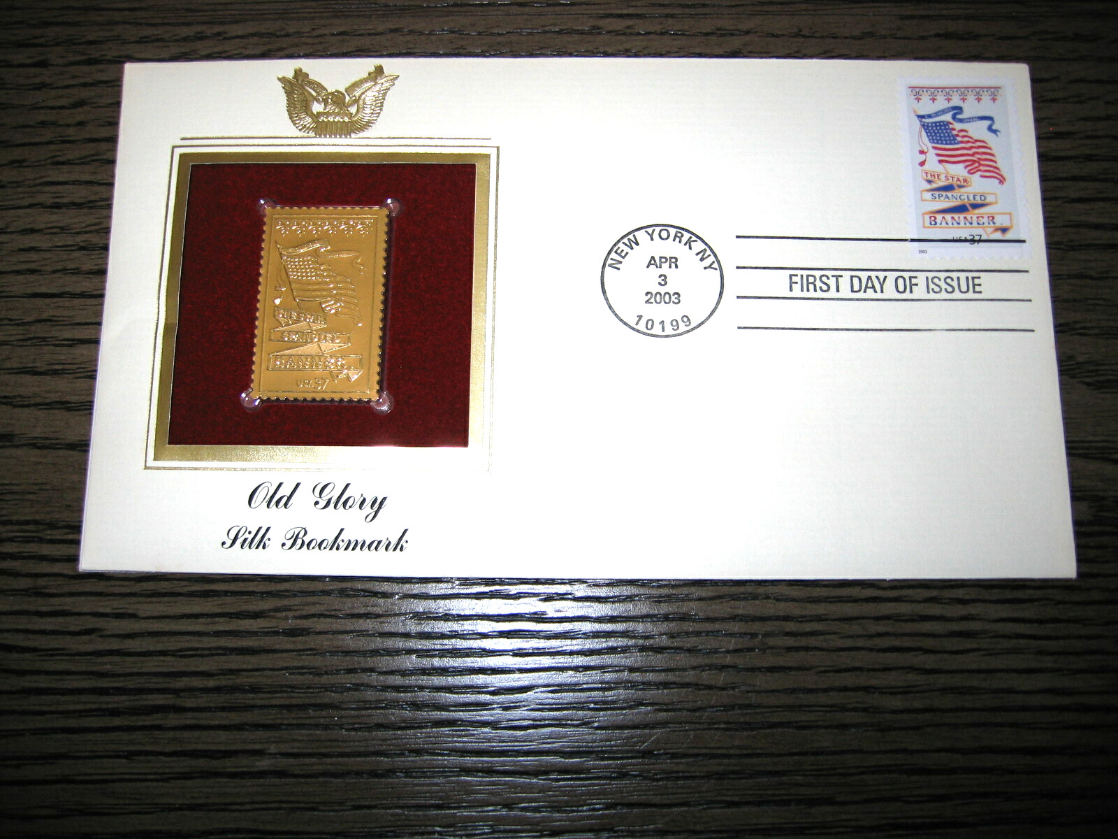 2003 Old Glory Flag Silk Bookmark Gold Replica Stamp Golden Cover