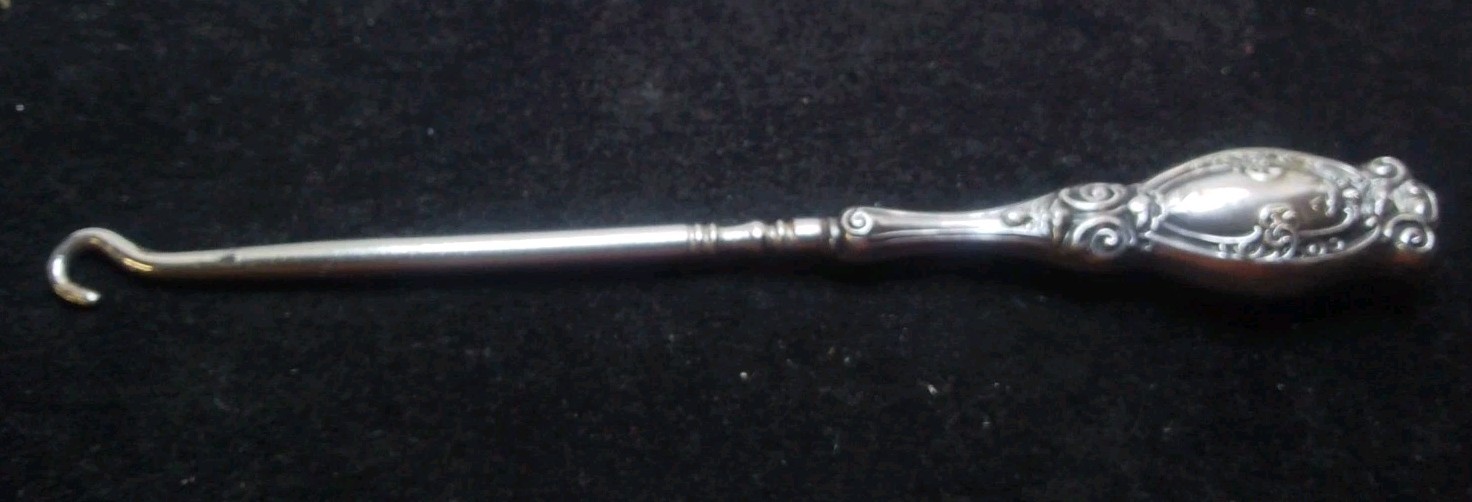 Antique Sterling Silver 7" Button Hook/Lace Puller Floral Design Art Nouveau