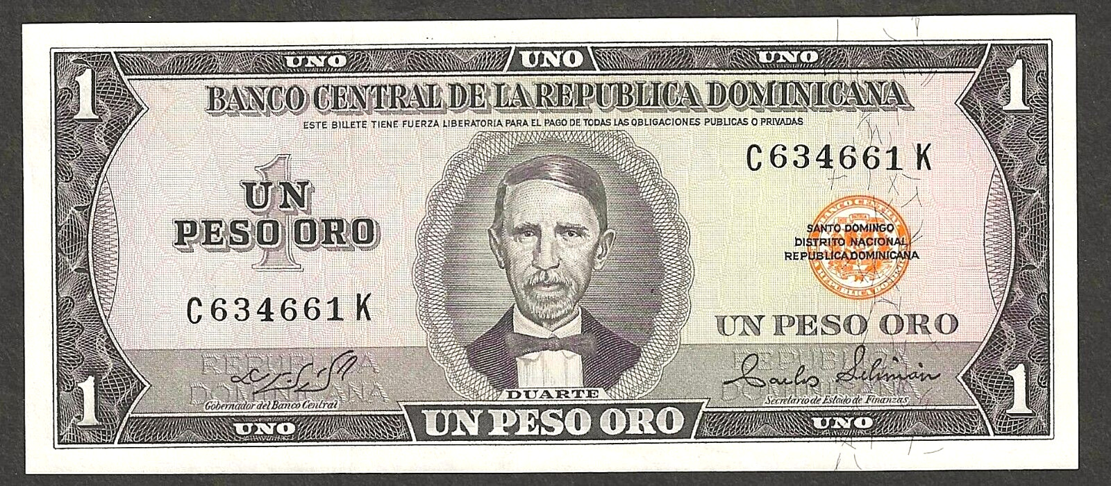DOMINICAN REPUBLIC  1 PESO 1973 ~ P-108 ~ GEM CRISP UNCIRCULATED