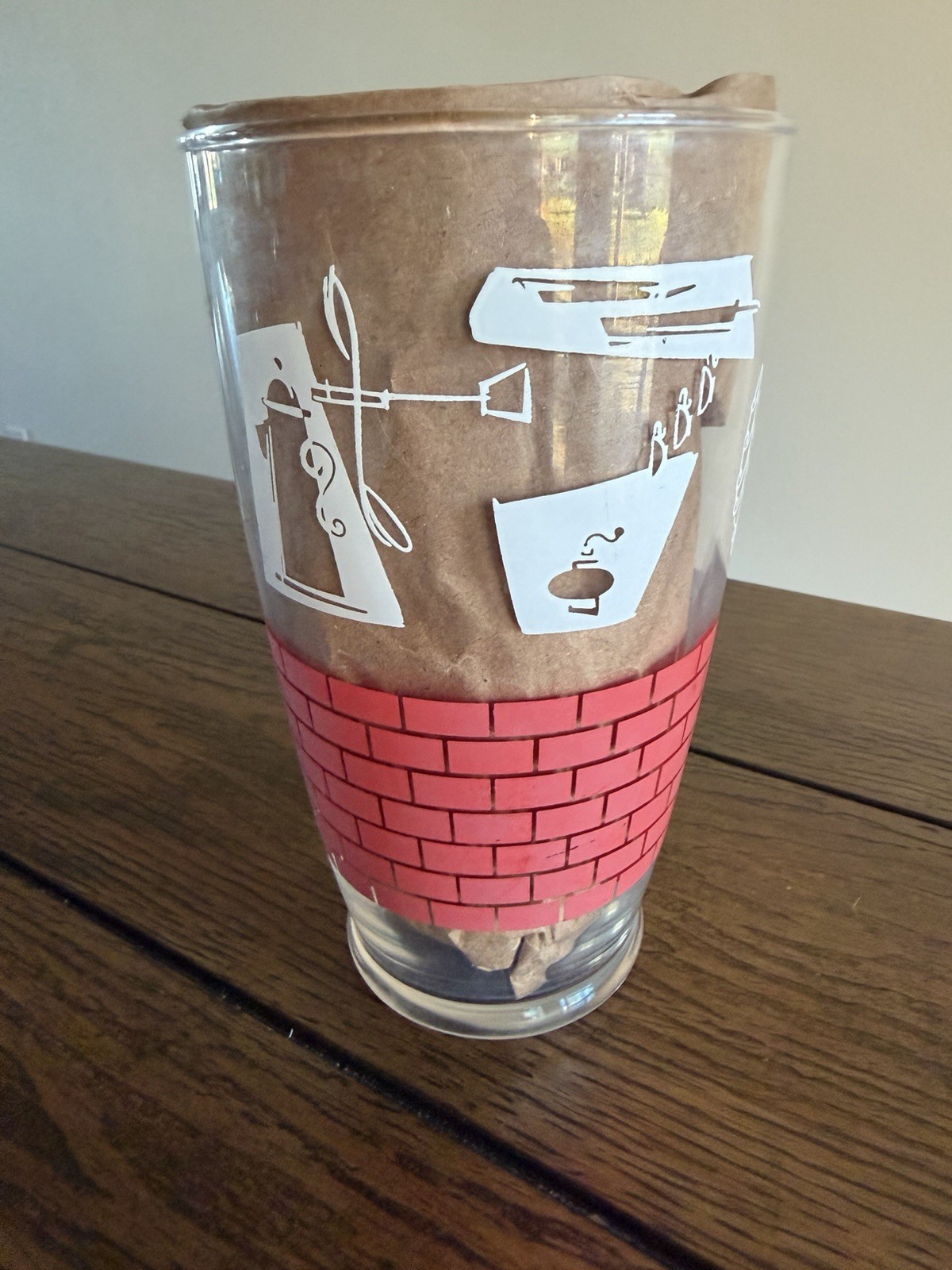 Vtg Libbey LARGE Iced Tea Glass, 32 Ounce Retro Mod Tumbler Red White