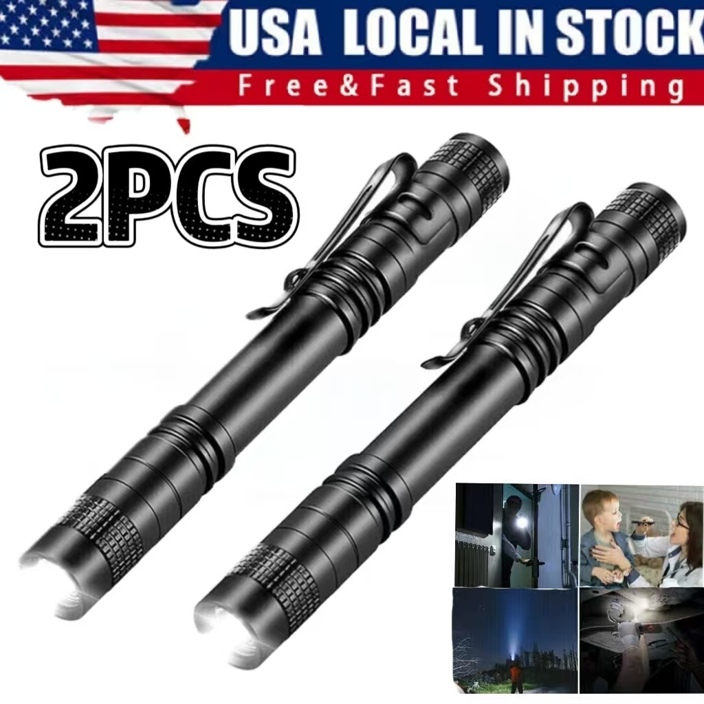 2PCS Mini Small Torch Super Bright LED Flashlight Penlight with Clip Pocket US