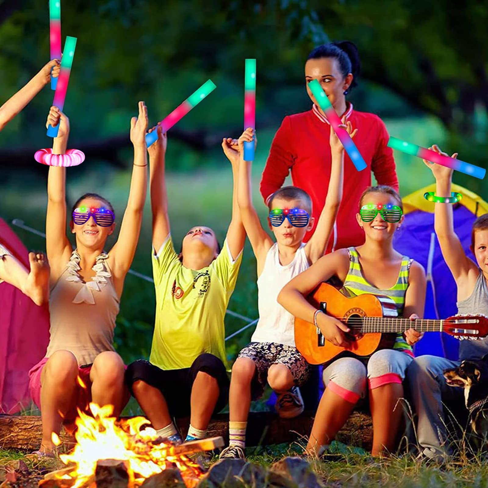 Jiahz 210 PCS Foam Glow Sticks For Wedding, Blue, Green, Red, Flashing