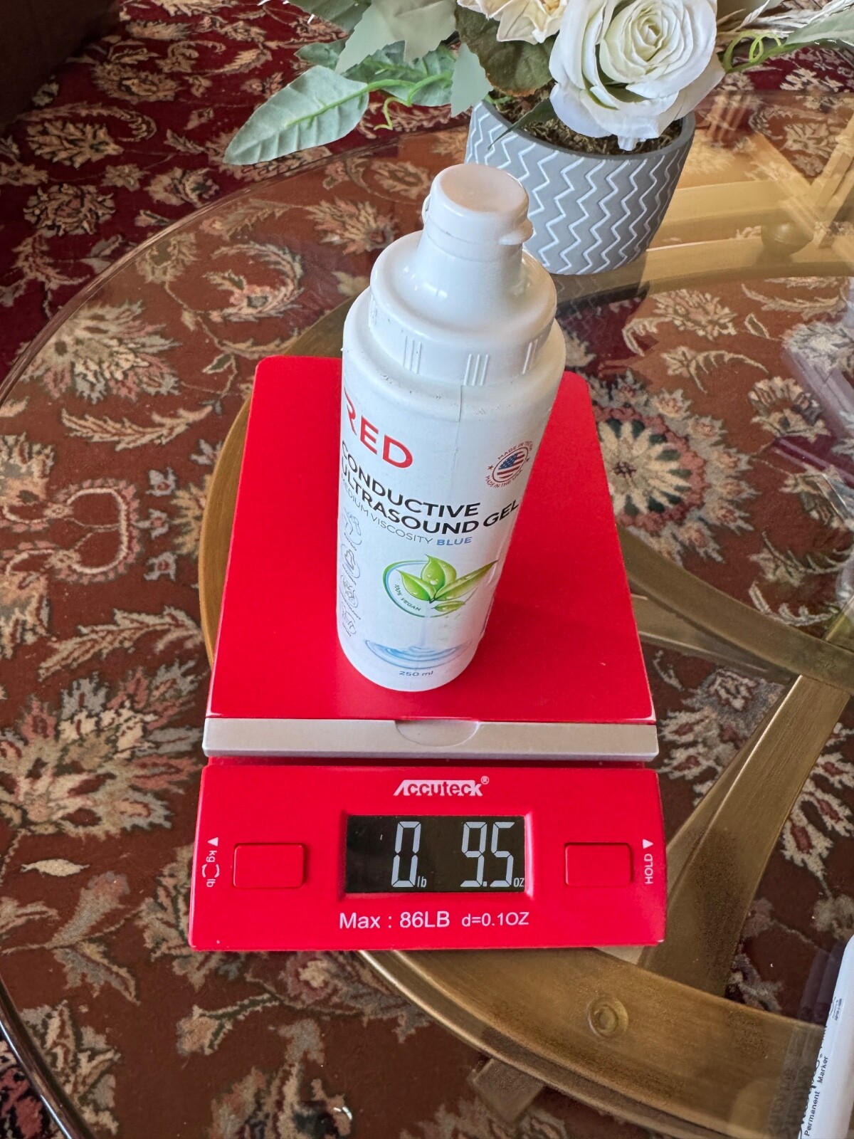 1 Bottle 250 ml RED Conductive Ultrasound Gel Medium Viscosity Blue - NEW