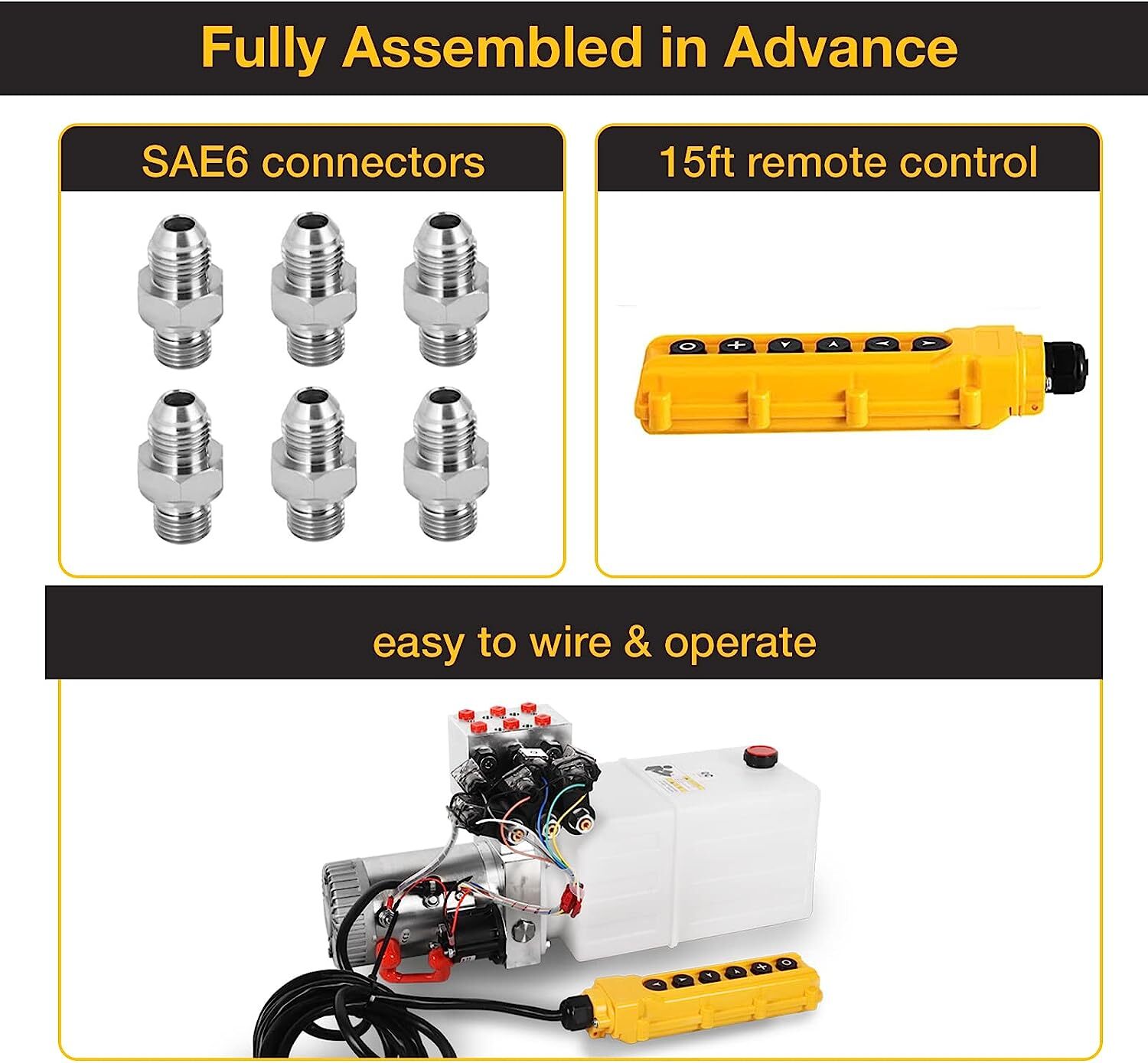 Hydraulic Power Unit Pump 6 Way 6 Quart Double Acting Dump Trailer Car Lifting