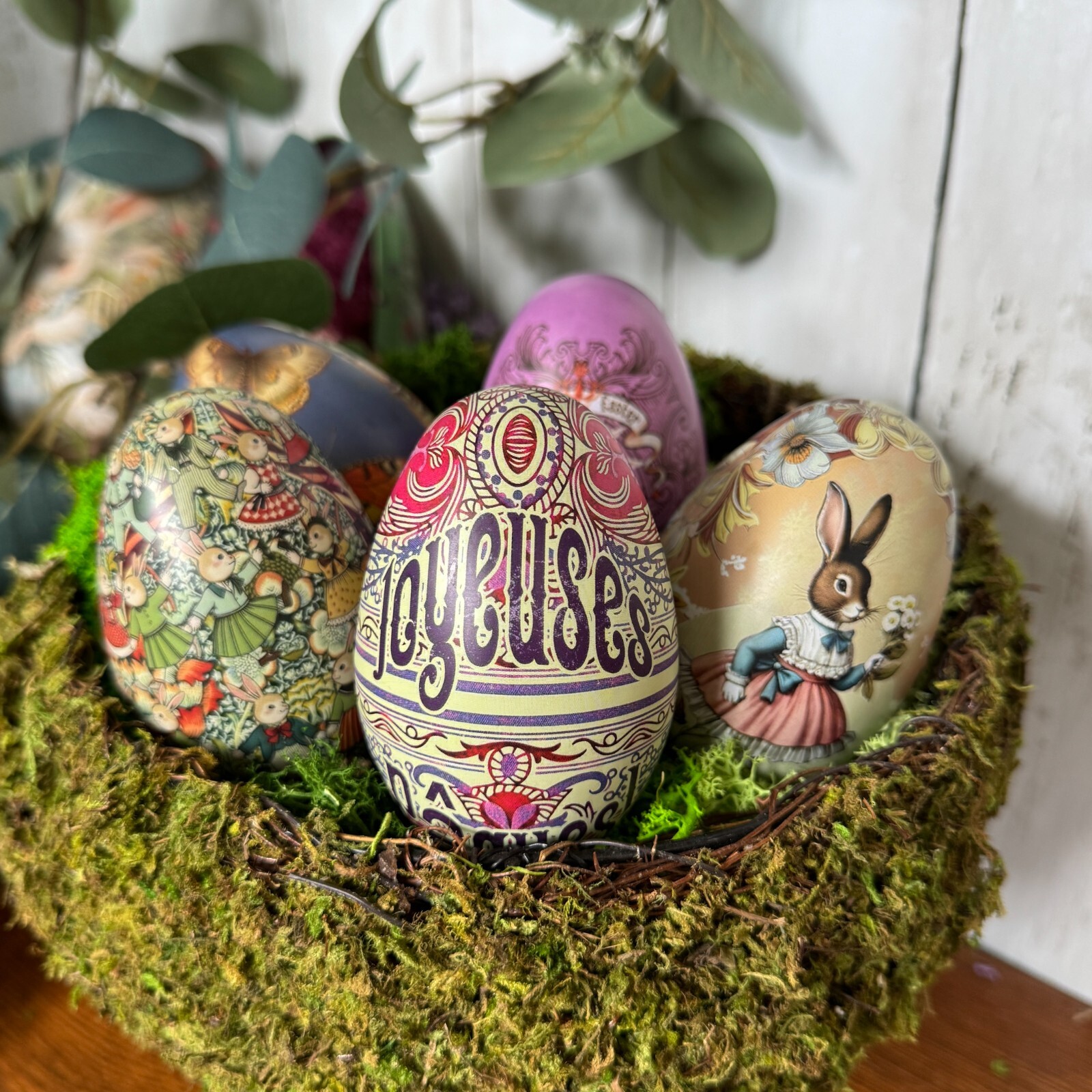 FIVE Easter Egg Tins. 5 Fillable Lithographed Metal Vintage Easter Eggs