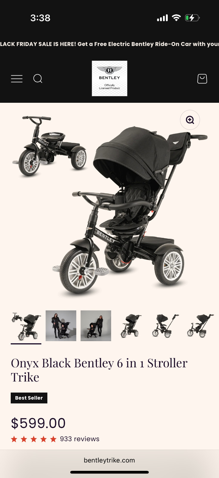 Convertible stroller - Bentley 6 in 1 Convertible Tricycle - Onyx Black
