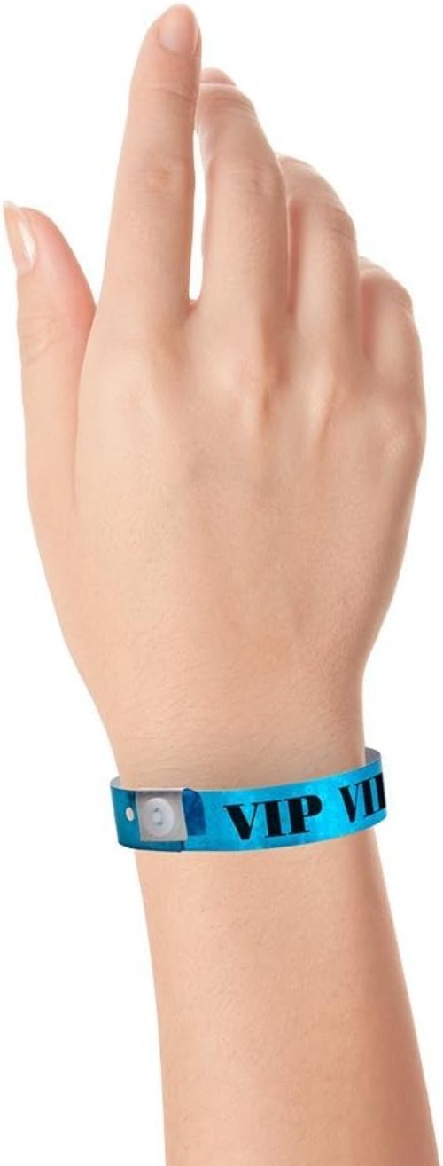 500 Holographic Blue VIP Plastic Secure Snap Wristbands - 5/8" x 10" - Adjus...
