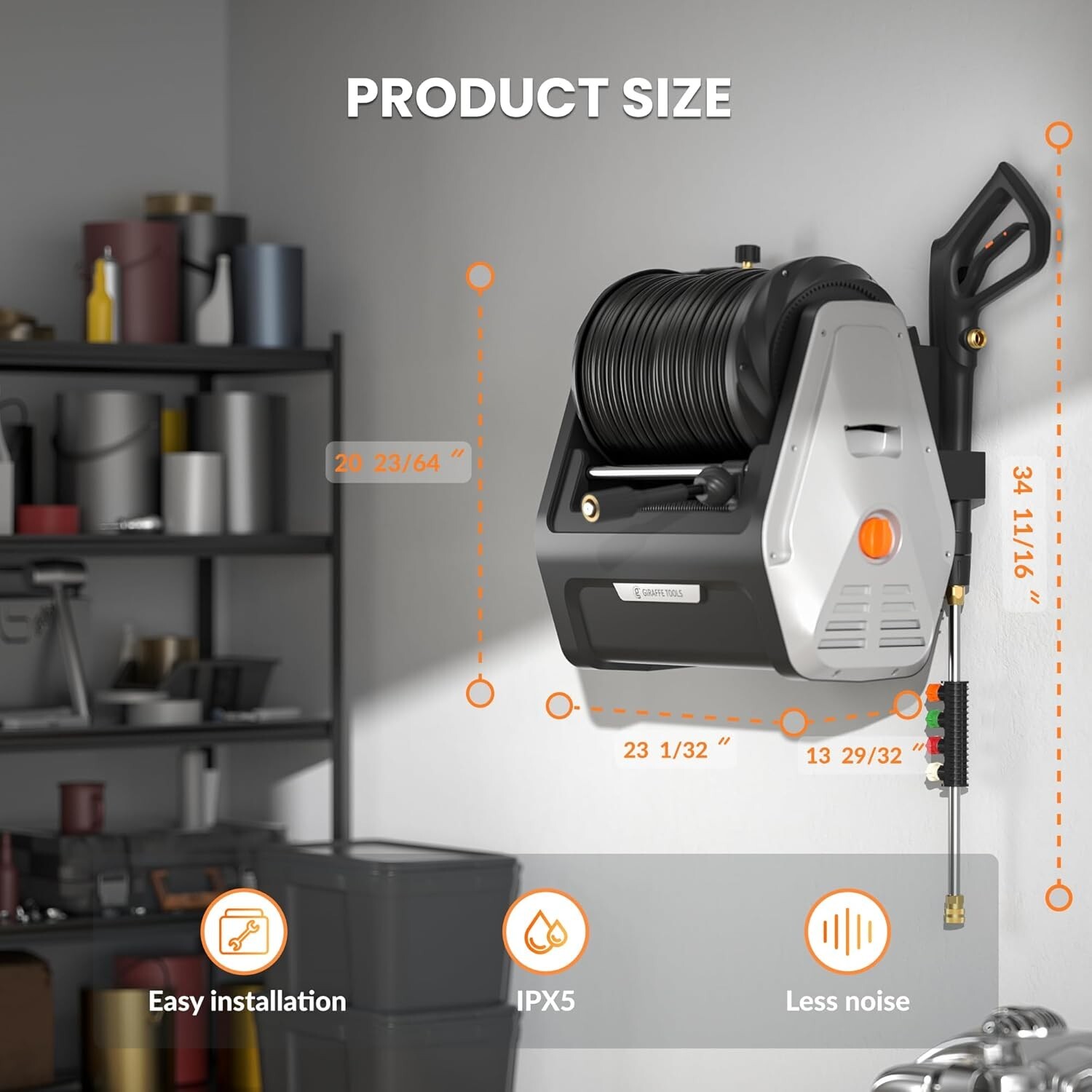 Giraffe Tools Max 2900 PSI Electric Pressure Washer Wall Mounted with 100FT Hose