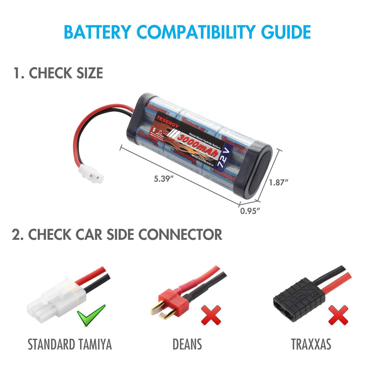 Tenergy 7.2V High Capacity 3000mAh Flat NiMH Battery Packs for RC Car w/ Tamiya