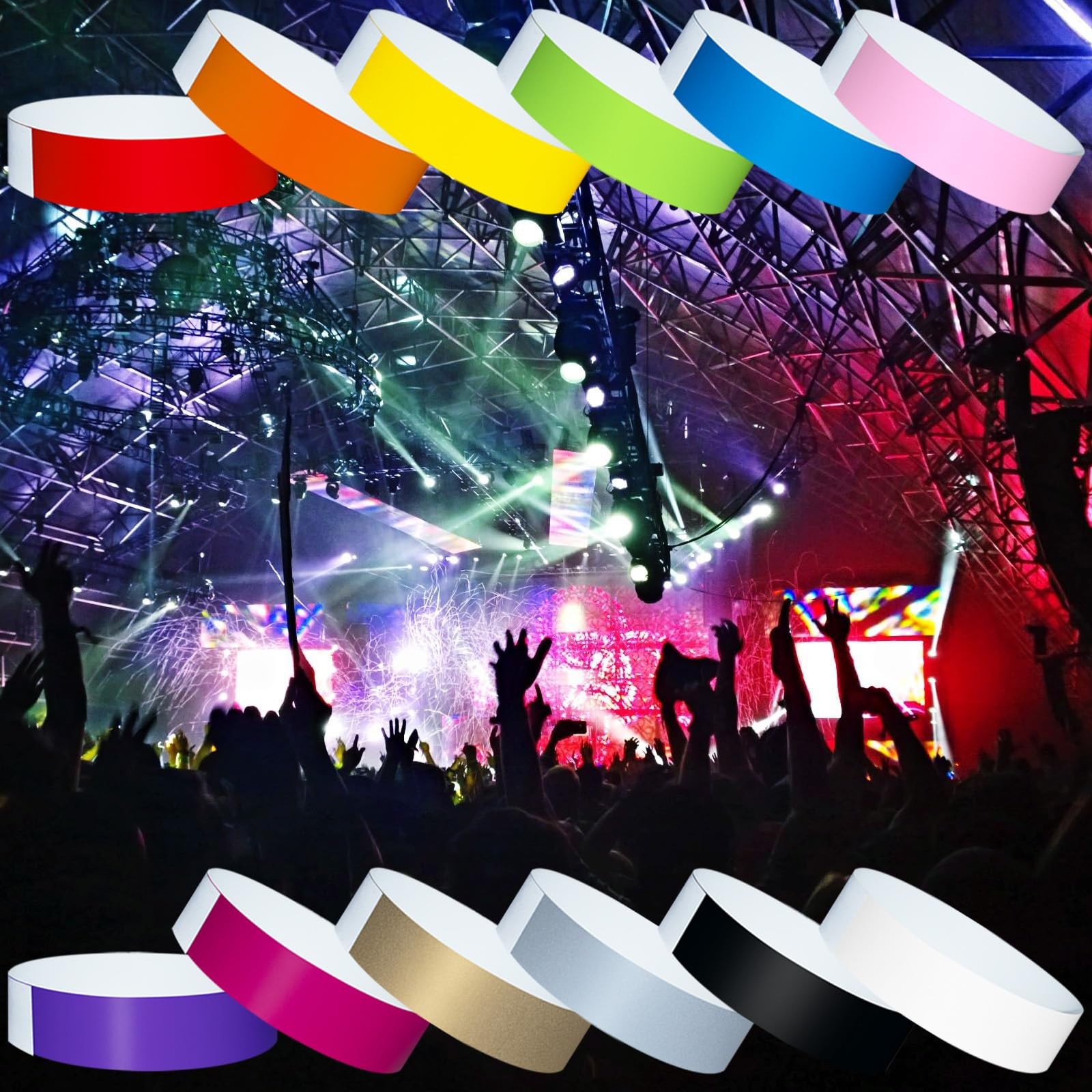 1200 Pcs Plastic Paper Wristbands for Events 9.84 x 0.75 inch, Multicolor