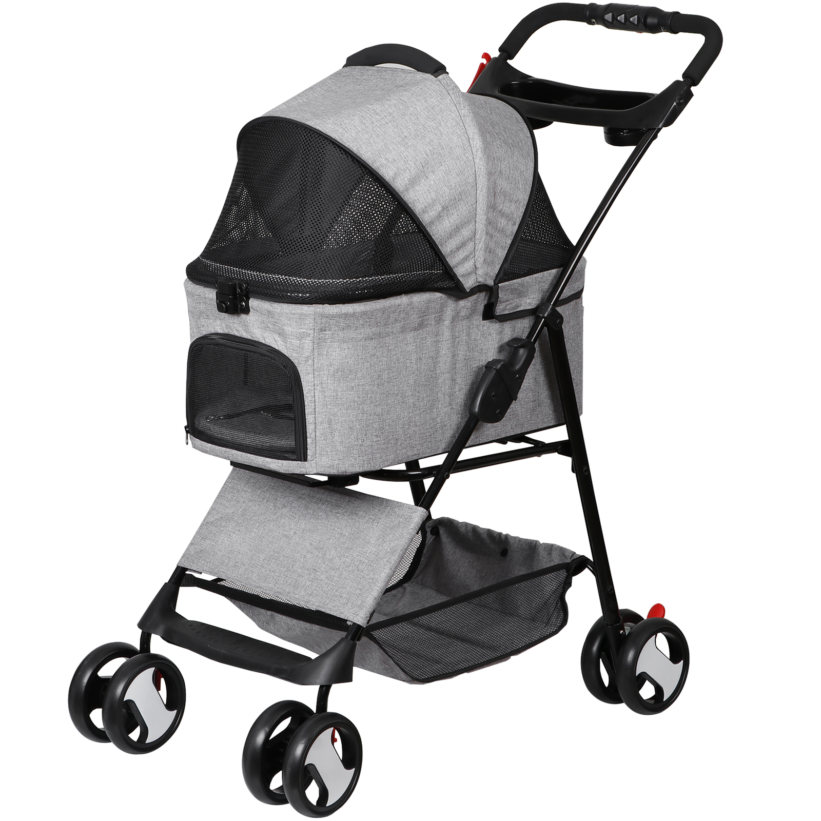 Pet Stroller Foldable Dog Cat Jogger Stroller w/4 Wheel & Detachable Basket Gray