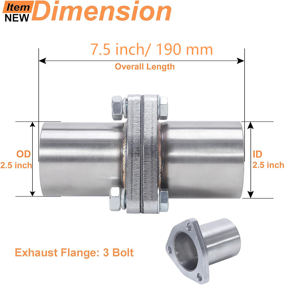 3 BOLTS 2.5" OD Universal Quick Fix Exhaust Triangle Flange Repair Pipe Kit