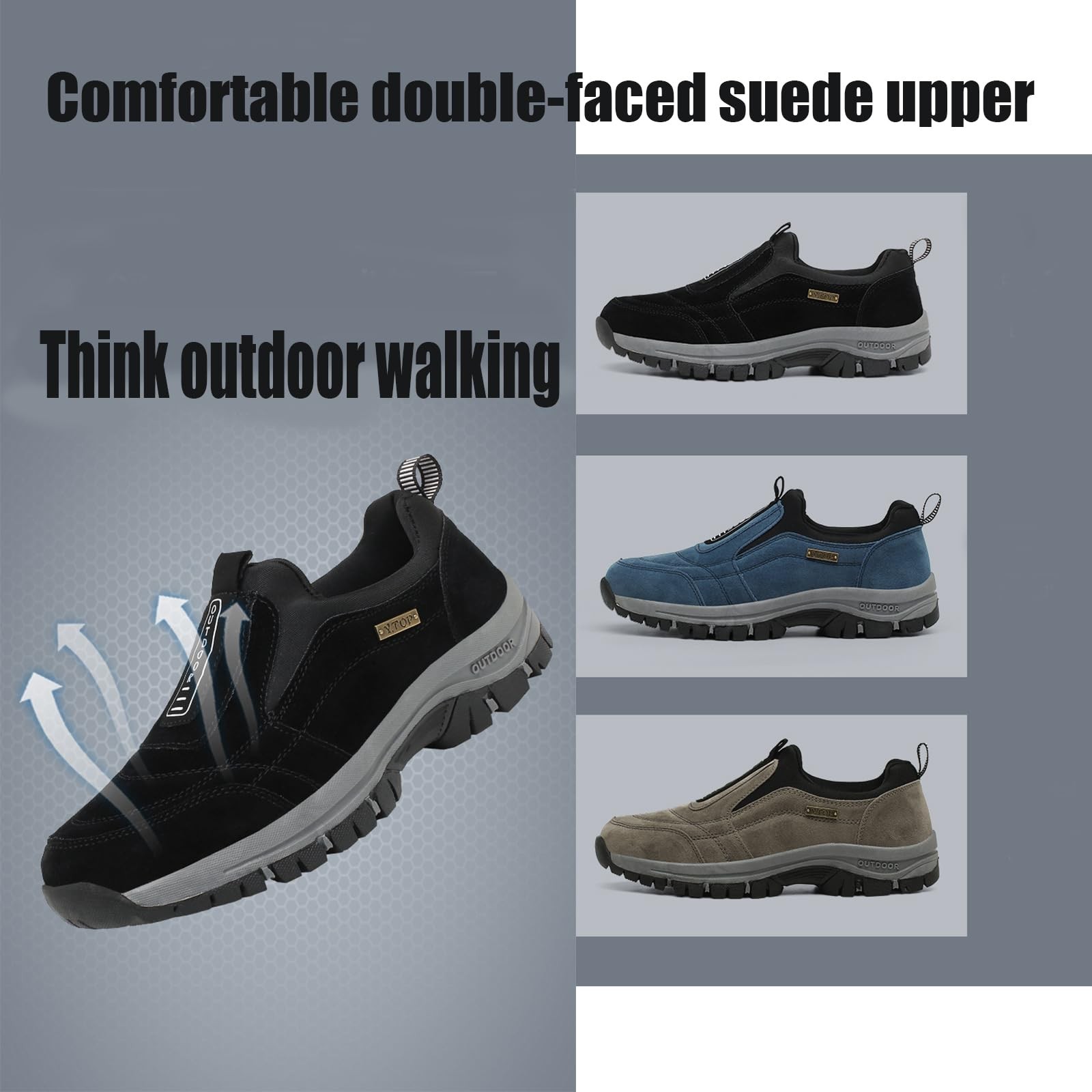 Men's Slip-On Walking SneakersHiking Orthopedic Slip-On Wide Trail Shoes