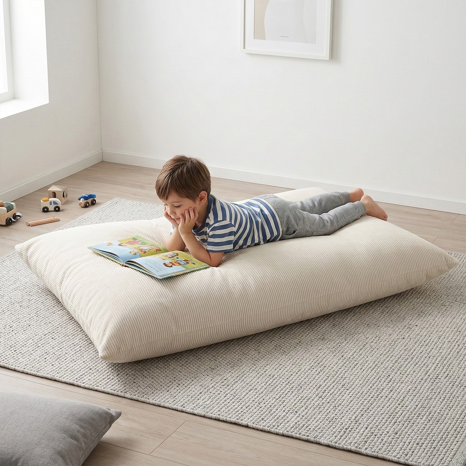 30x50 in Sponge Compression Sofa Chair Convertible Bean Bag w/ Cushion Washable