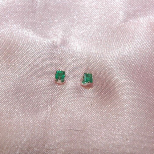 3MMSQUARE EMERALD STUD EARRINGS IN STERLING SILVER app. .30 ct.