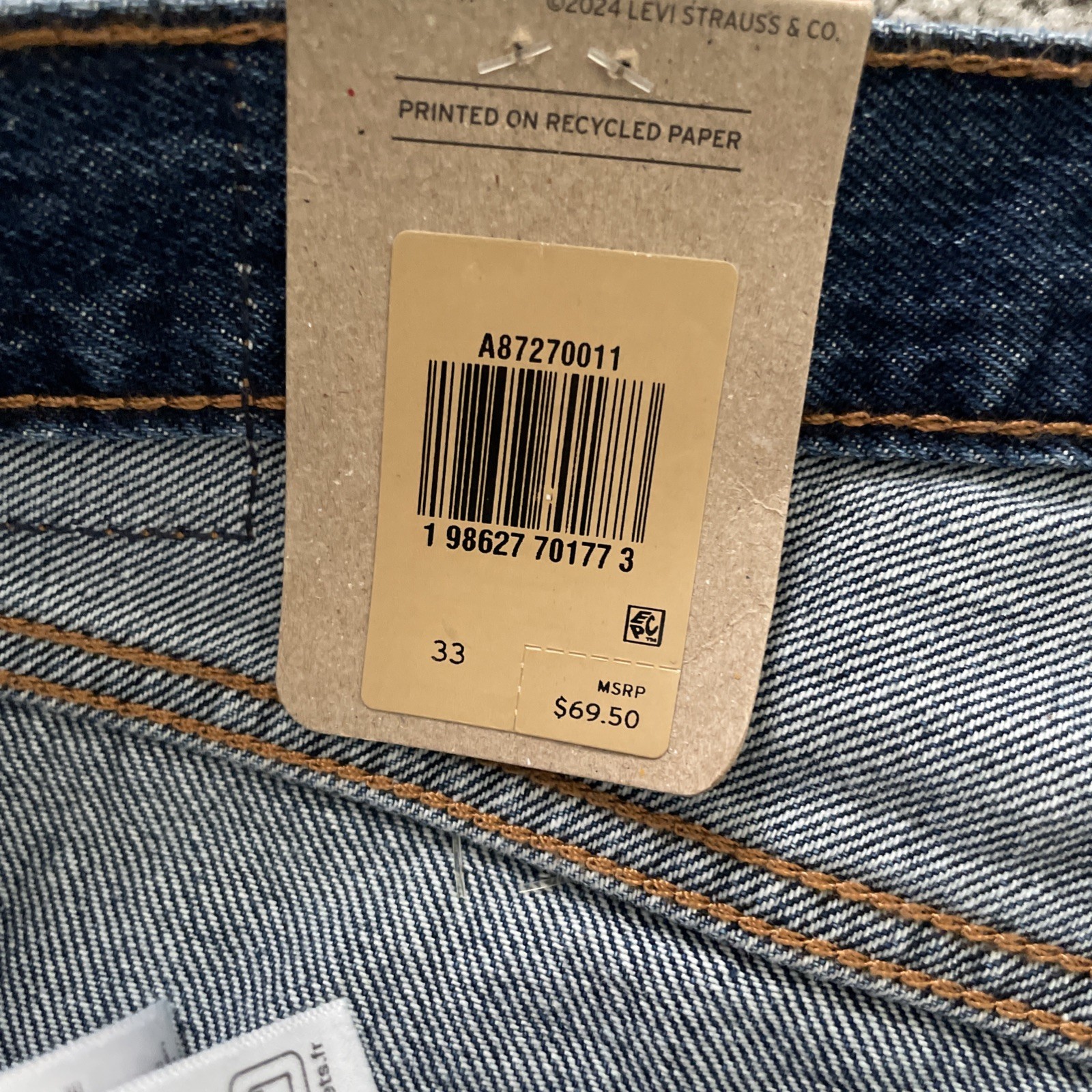 Levi's Women's Iconic Maxi Slit Skirt Dark Blue Tag Sz. 33 Measures 36in Waist