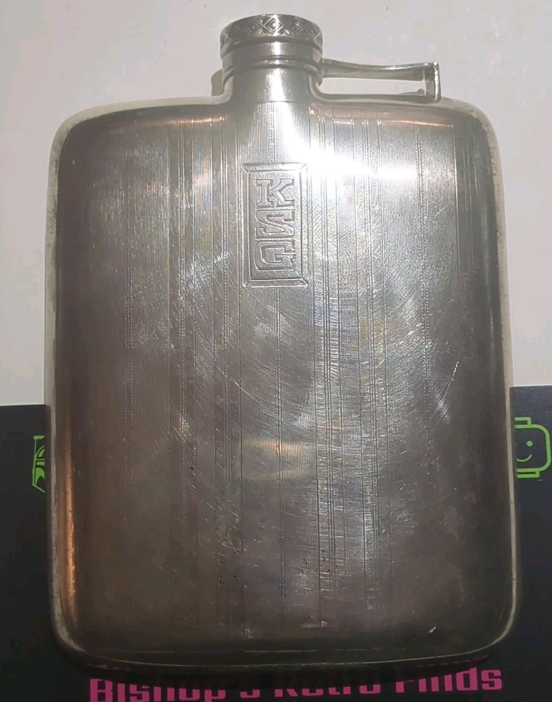 VTG Wallace STERLING SILVER 8oz Flask. Monogrammed "KSG" Unique Piece 195 grams