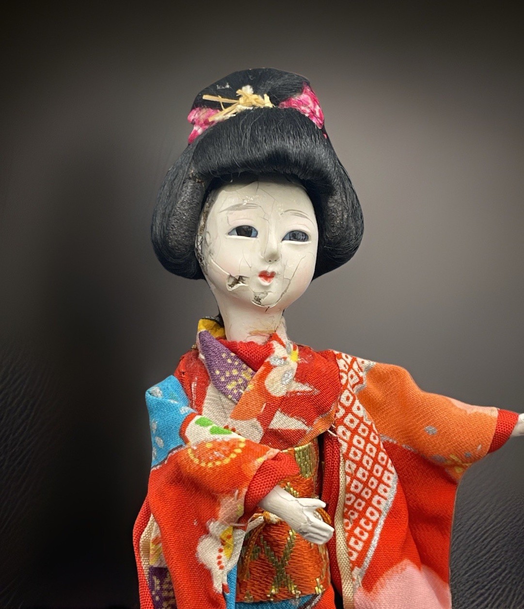 Rare Vintage Japanese Hand Made Japanese Geisha Girl Old Signs Of Age Decay Face