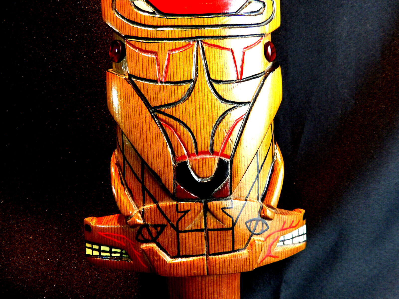 NW Coast Native American Hand Carved Cedar Rattle Wolf Shaman