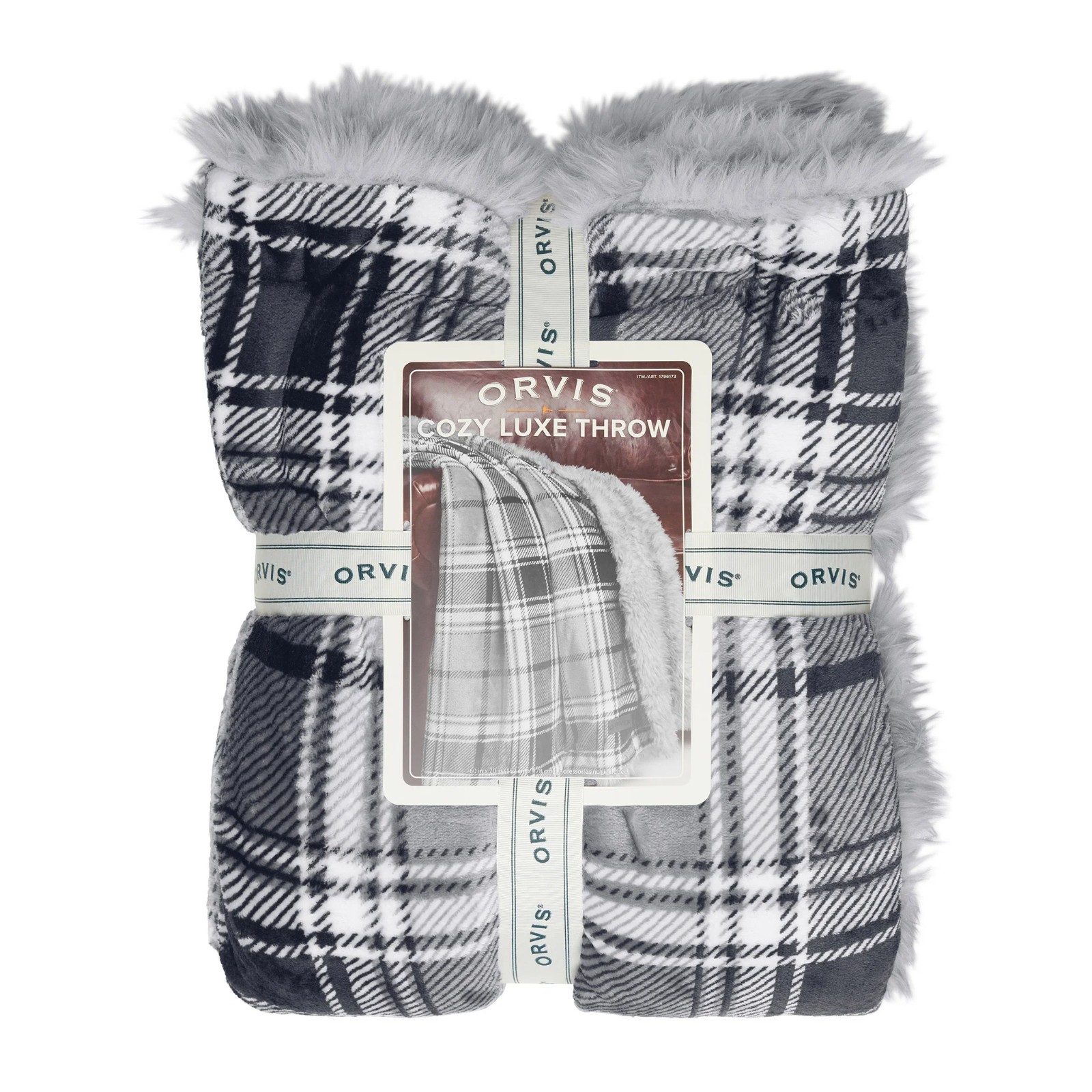 NEW Orvis Cozy Luxe Throw, Reversible Faux 60" X 70" Choice Brown, Gray, Ivory