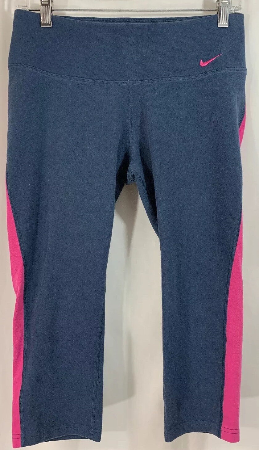 NIKE  DRI FIT YOGA RUNNING FITNESS BLUE PINK CAPRI PANTS Size (M)