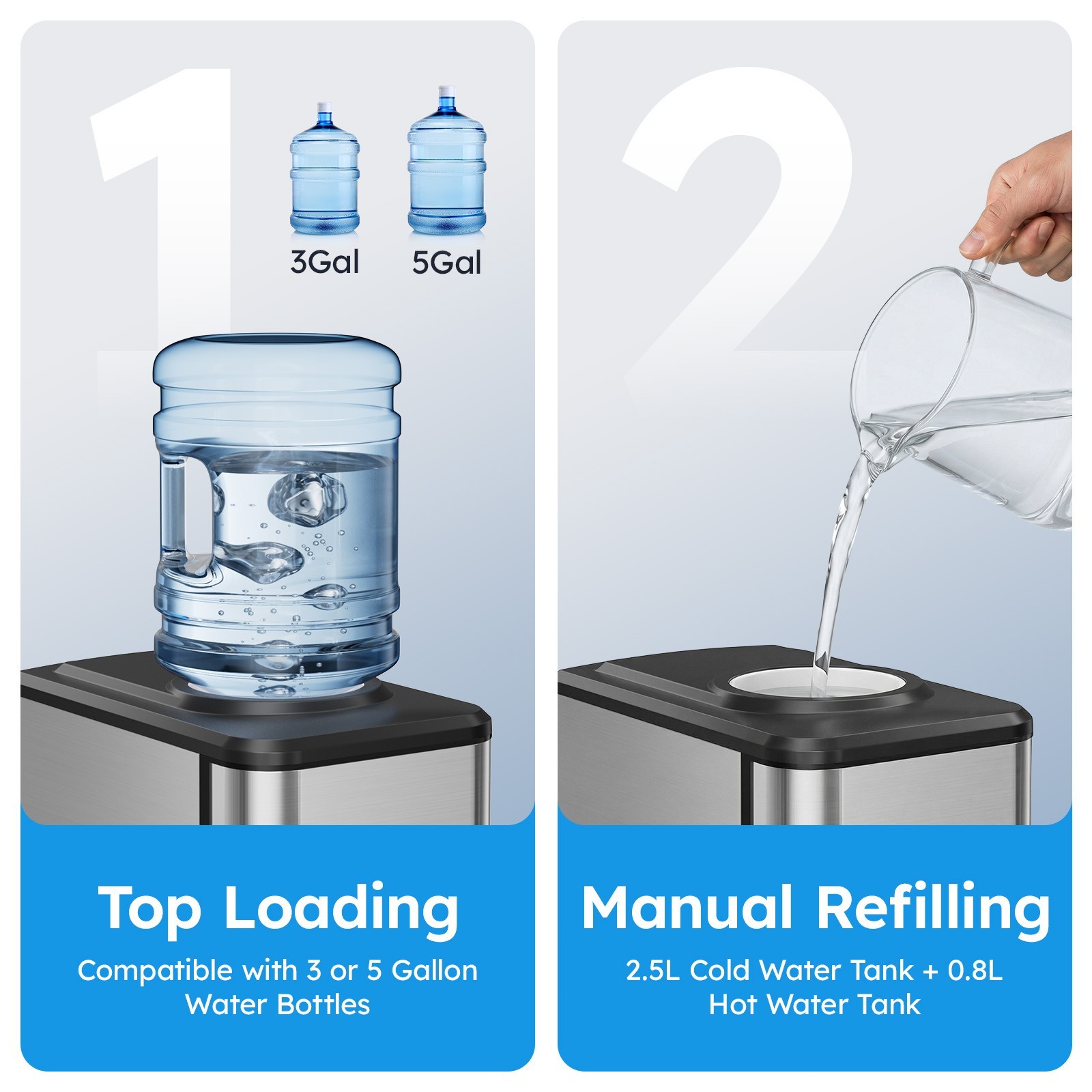 3 in 1 Countertop Ice Cube Maker 44lbs/Day with Water Dispenser Combo Machine