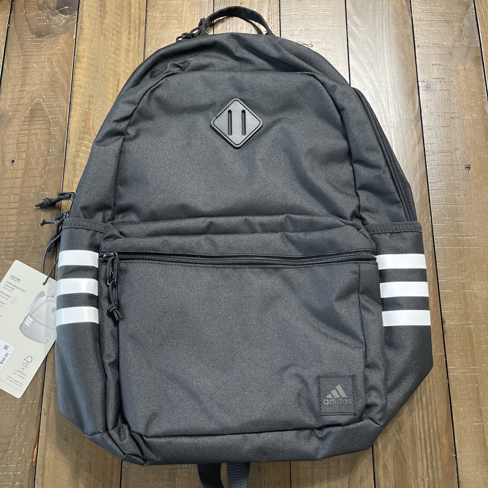 adidas Classic 3-Stripe Backpack 5.0, Black/White, One Size, Black/White