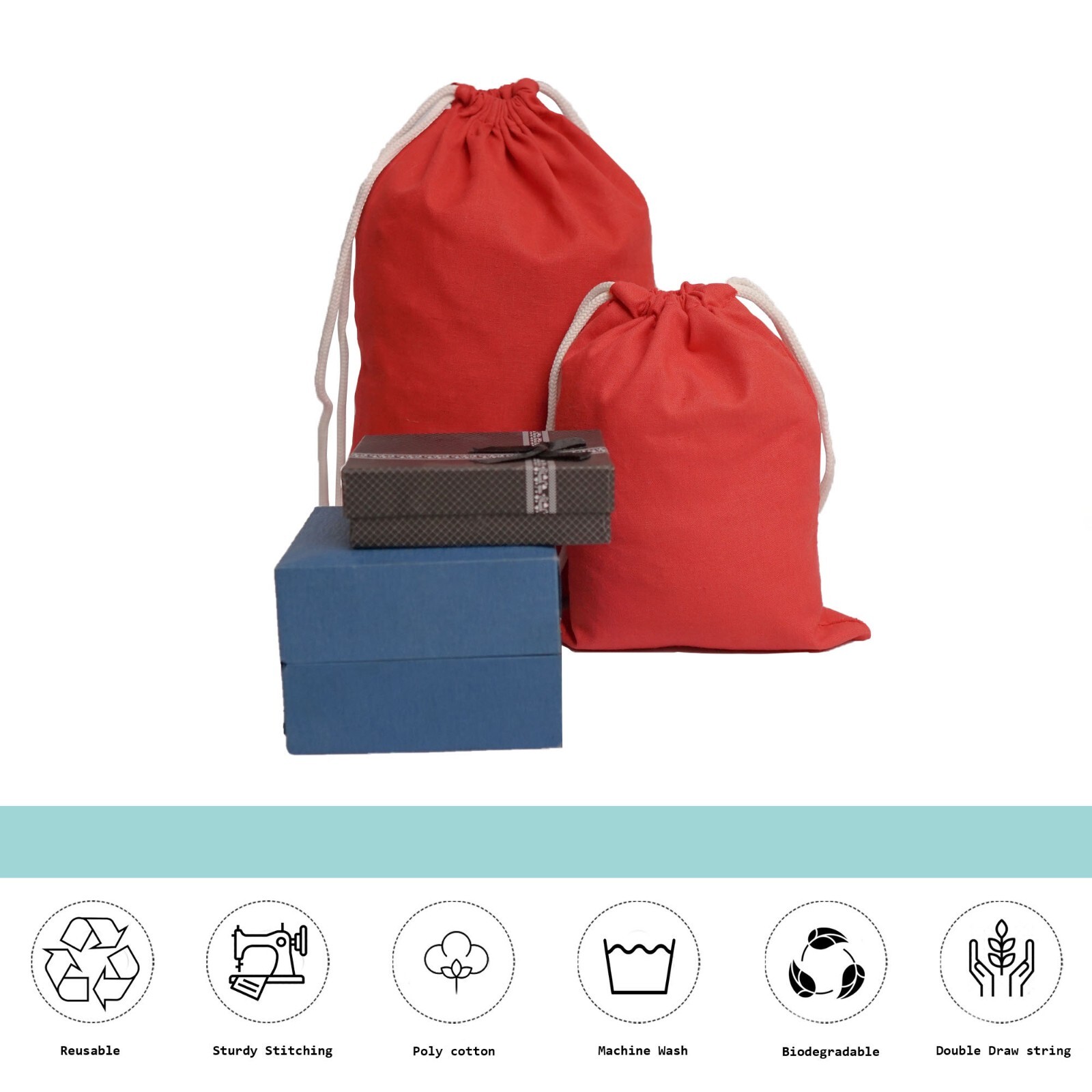 Biglotbags - Premium Red 145 GSM Cotton Double Drawstring Reusable Muslin Bags