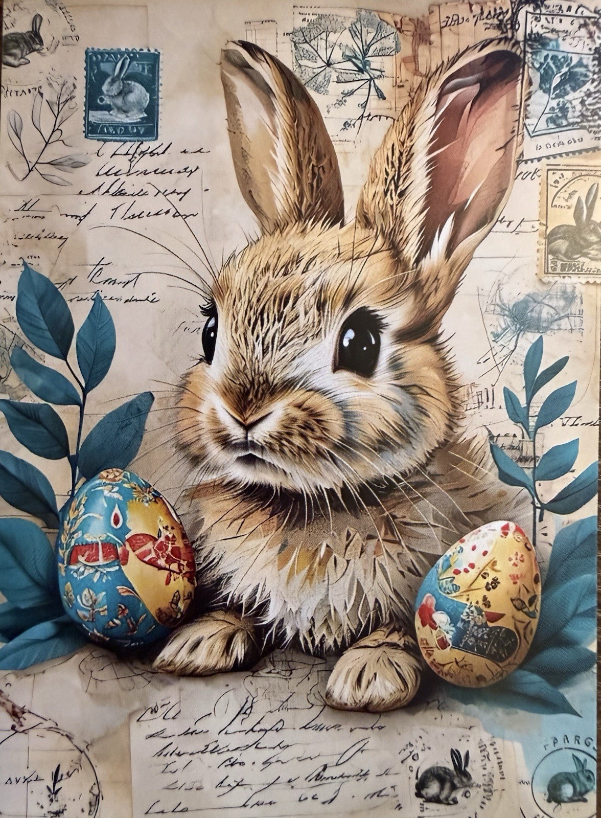 Easter Bunny Rabbit Decorated Eggs Vintage Look Postcard Pc477 Tag Ephemera