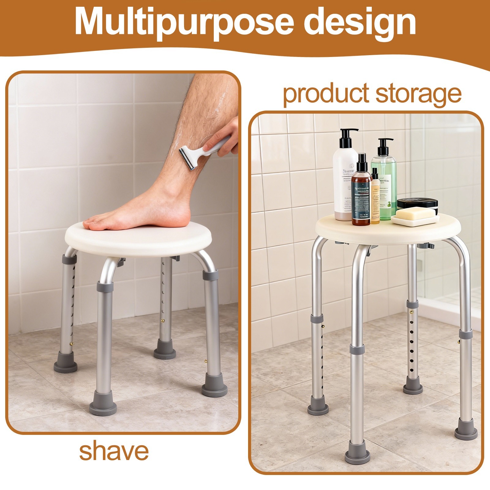 Adjustable Shower Chair Bath Seat Stool for Elderly, 300 lb