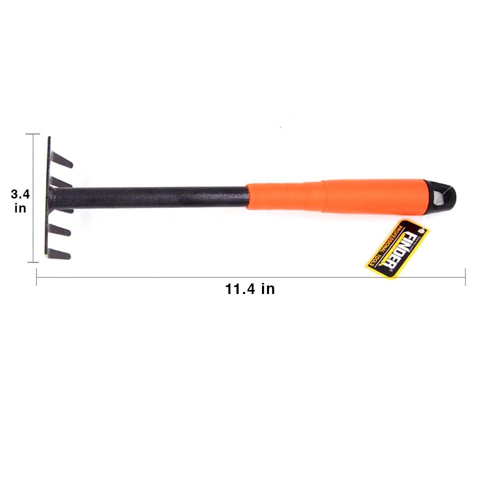 Garden Hand Rake, Steel Garden Cultivator Tools Portable Black and Orange Sma...