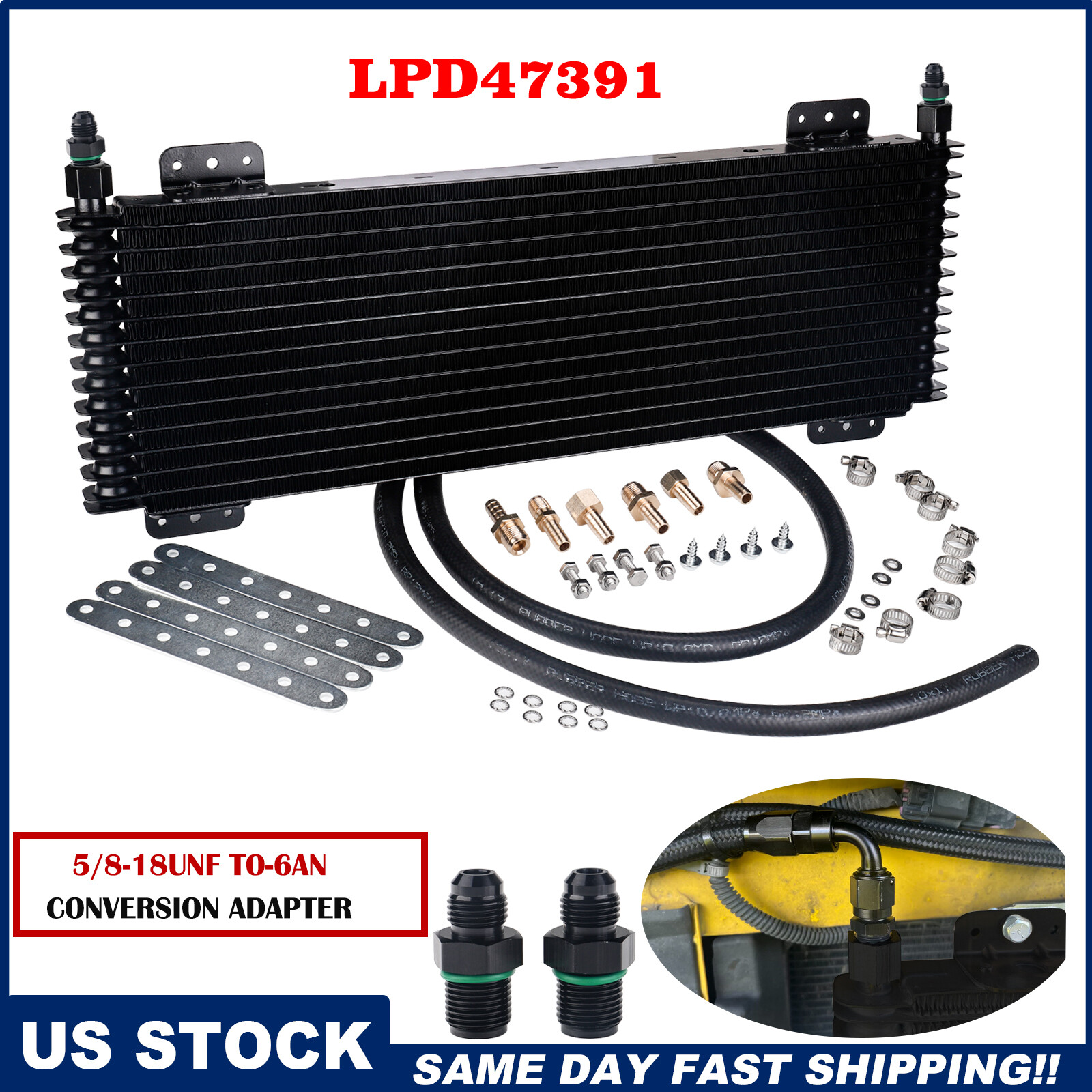 New Automatic Transmission Oil Cooler Max Heavy Duty 40,000 GVW + 6AN Fittings