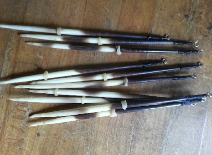 Real Natural Porcupine Fishing Quills 8 inch length, 5 Quills Custom Tied Eyelet