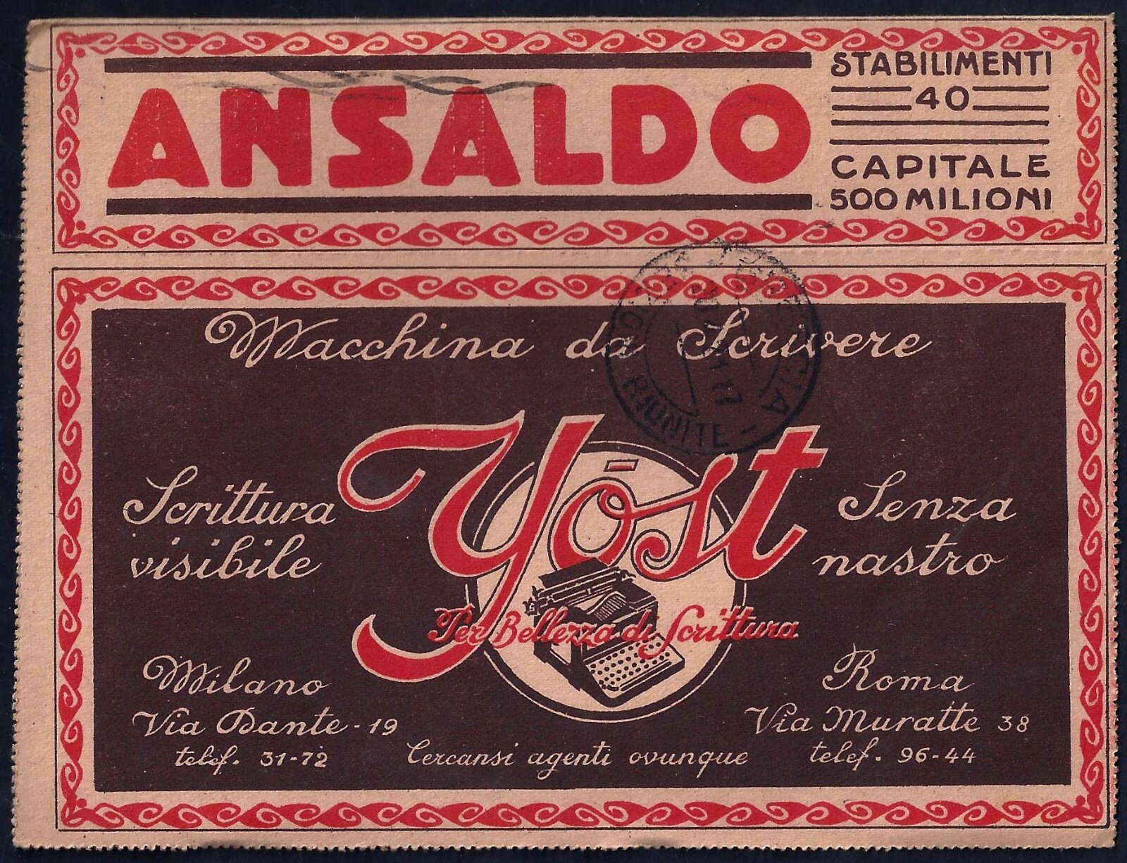 ITALY 1921 SEMI POSTAL 25¢ OVPTD BLP Sc B12b TIED TORINO 19 IV 1921 ON PAQUEBOT