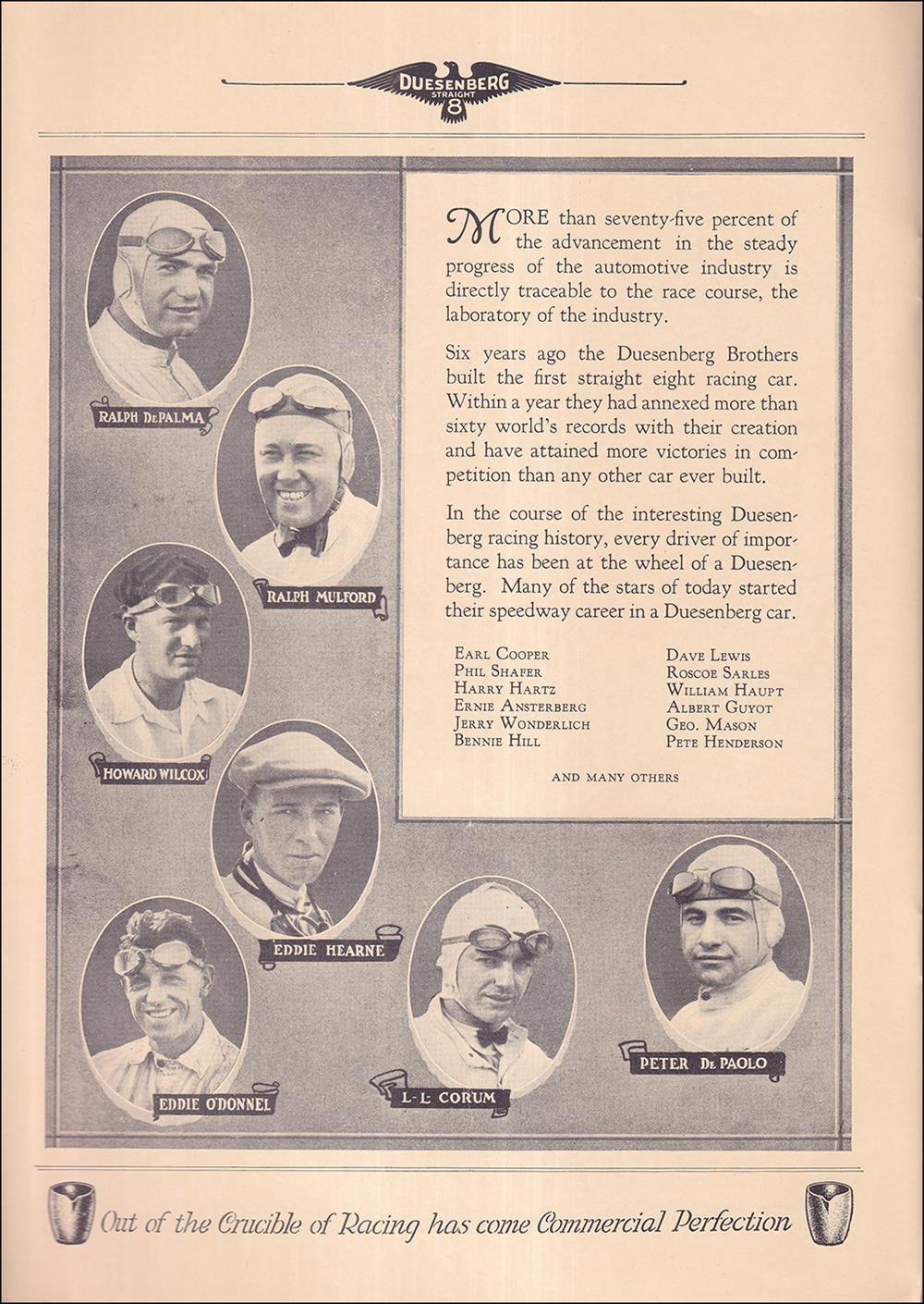1924 Duesenberg Crucible Sales Brochure Reprint Model A Cars and Race Drivers