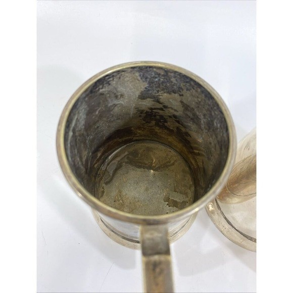 Vtg English Silver Plated Heraldic Lion Crest Tankard Beer Mug Steins Set of 2