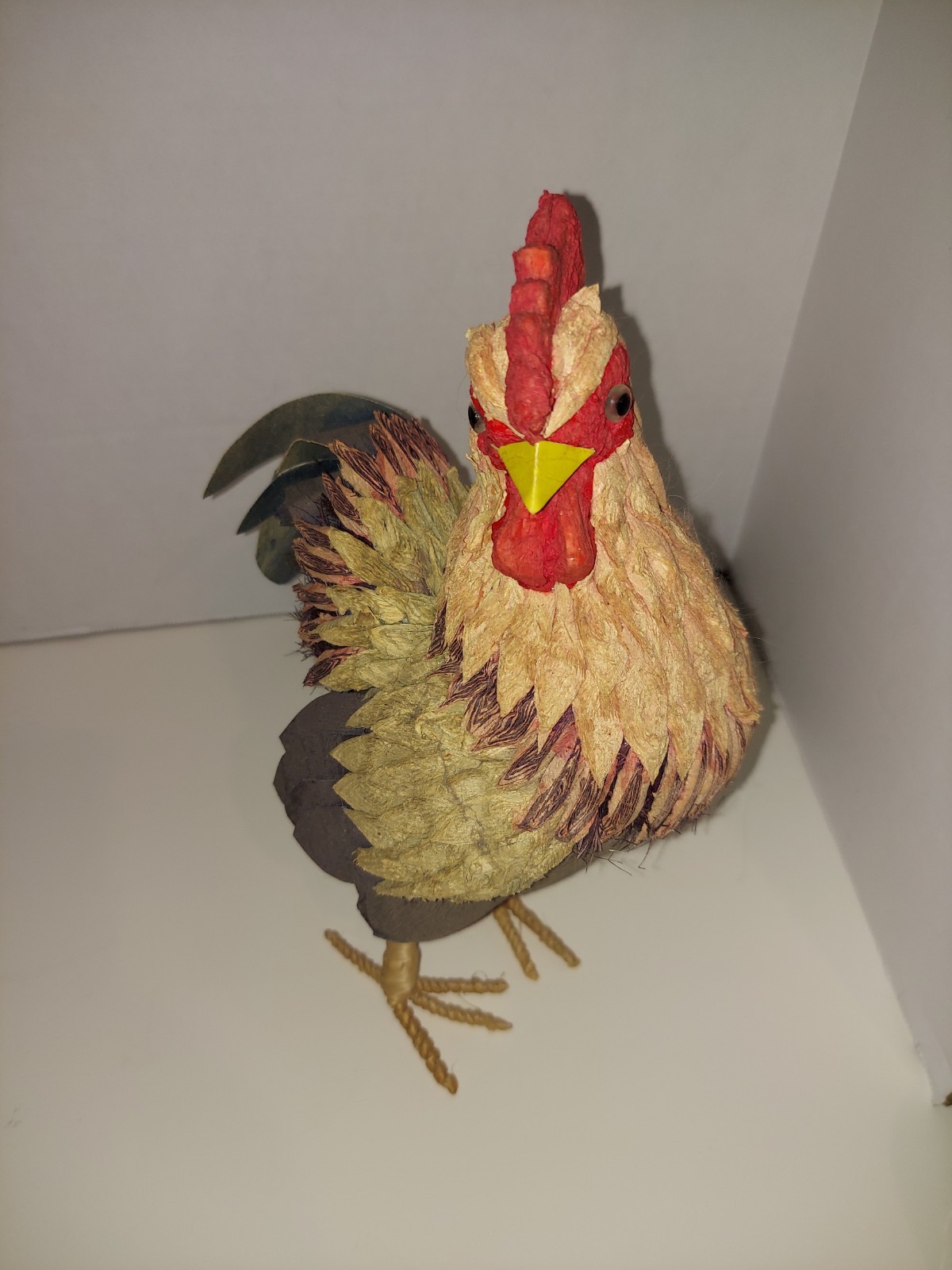 Vintage Paper Mache Rooster Multi-colored Realistic Coloring