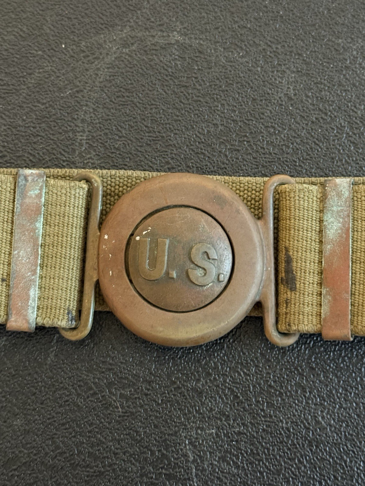 PRE-WWI US Army M1910 Mills Canvas Garrison Belt w/US Buckle, Interlocking