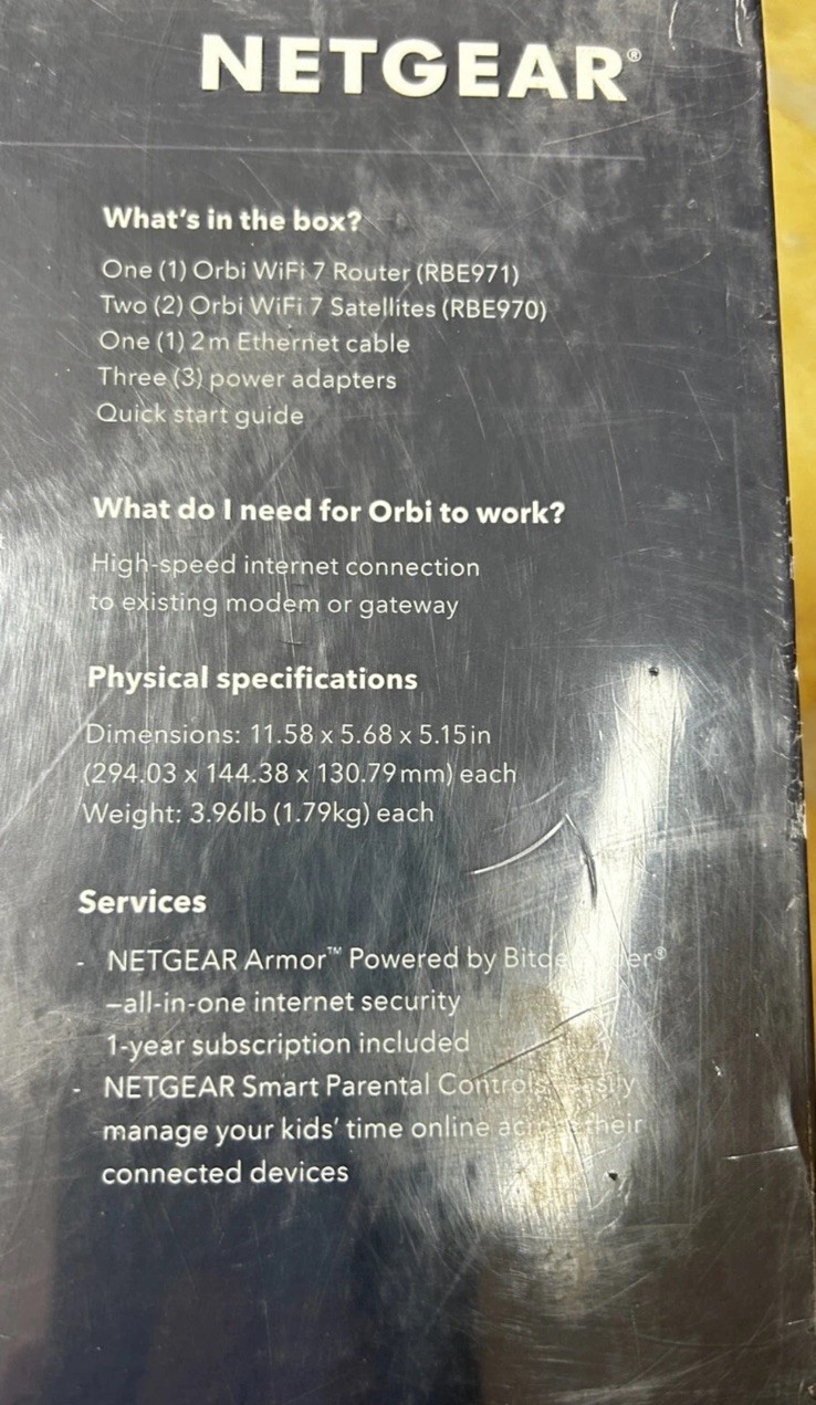 NETGEAR Orbi 970 BE27000 27Gbps Quad-Band Mesh Wi-Fi 7 System - 3 Pack - NEW