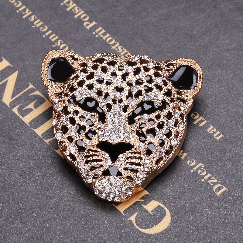 Crystal Leopard Head Brooch for Women Fashion Retro Animal Corsage Pins Unisex