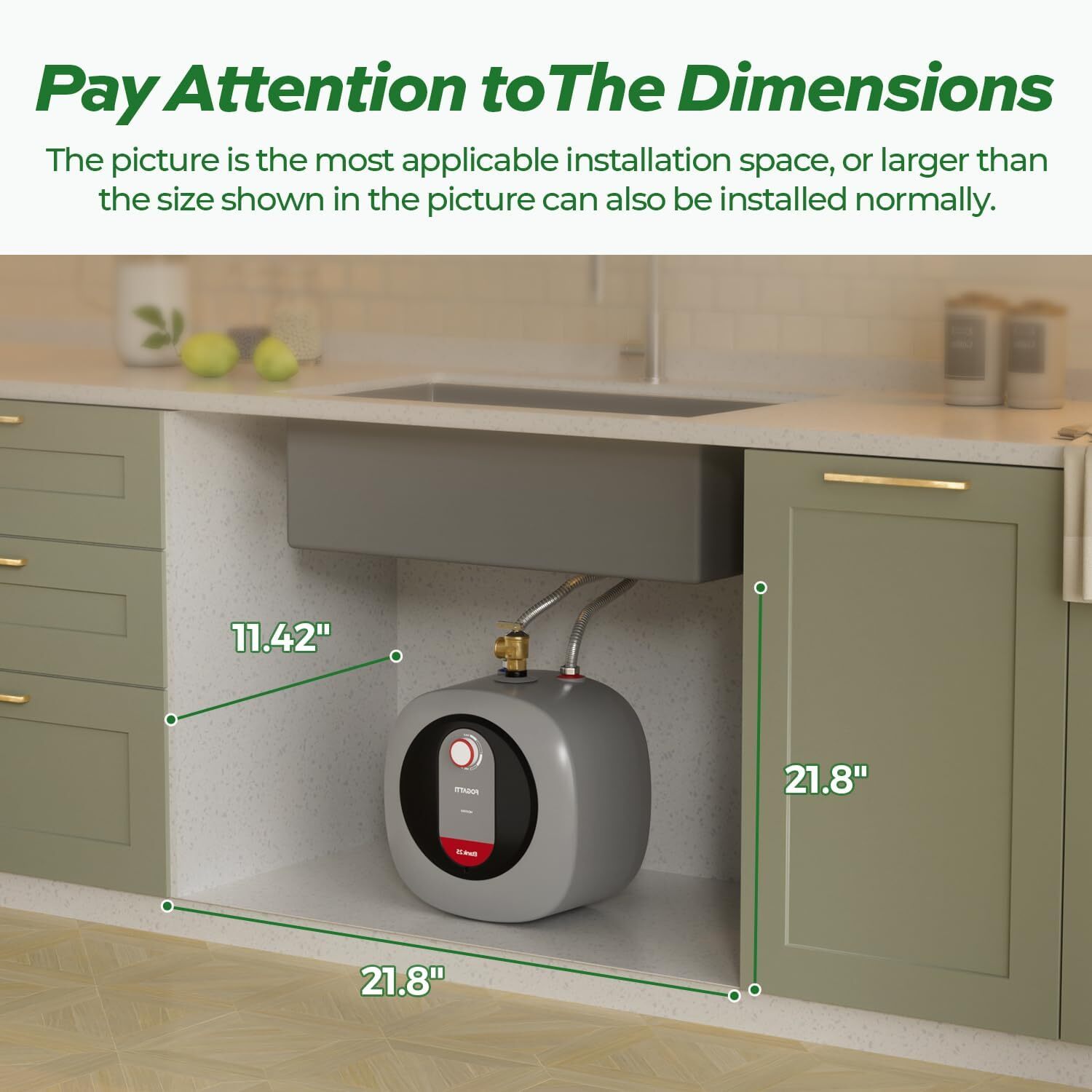 FOGATTI Electric Water Heater Instant Hot Mini-Tank for RV Under Sink 2.5 Gallon