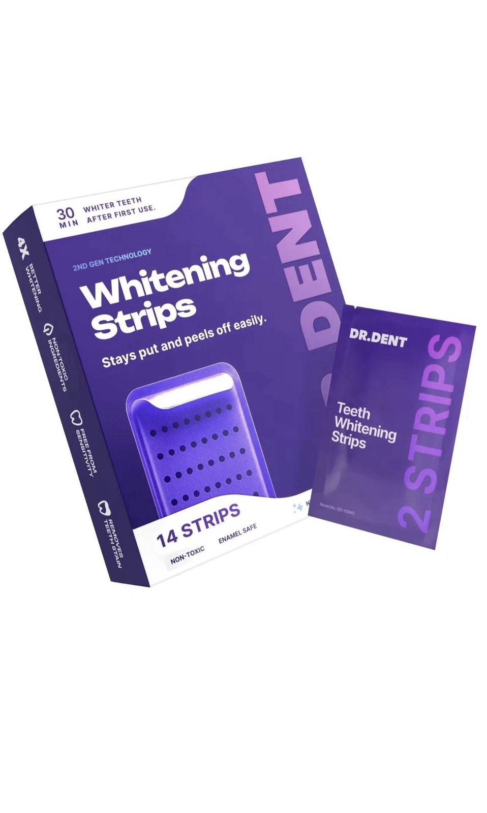 DRDENT Purple Whitening Strips: 14 strips, Enamel-Safe, Peroxide-Free Teeth