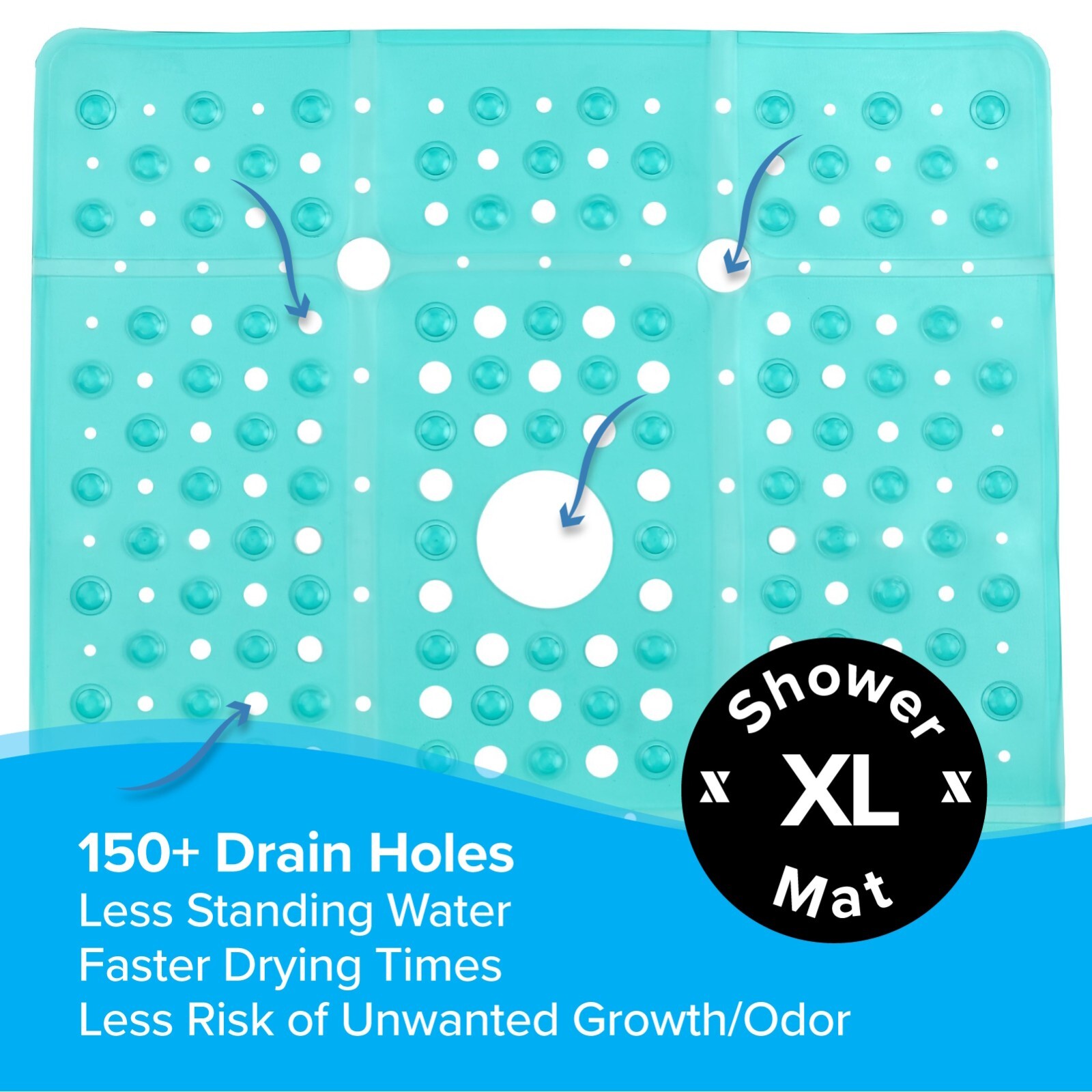 65% MORE COVERAGE! SlipX Solutions Aqua Extra Large Shower Mat (27")