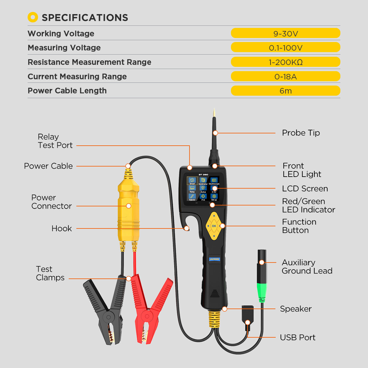 9V-30V Electrical Circuit Tester Probe Diagnostic Multimeter Oscilloscope Test