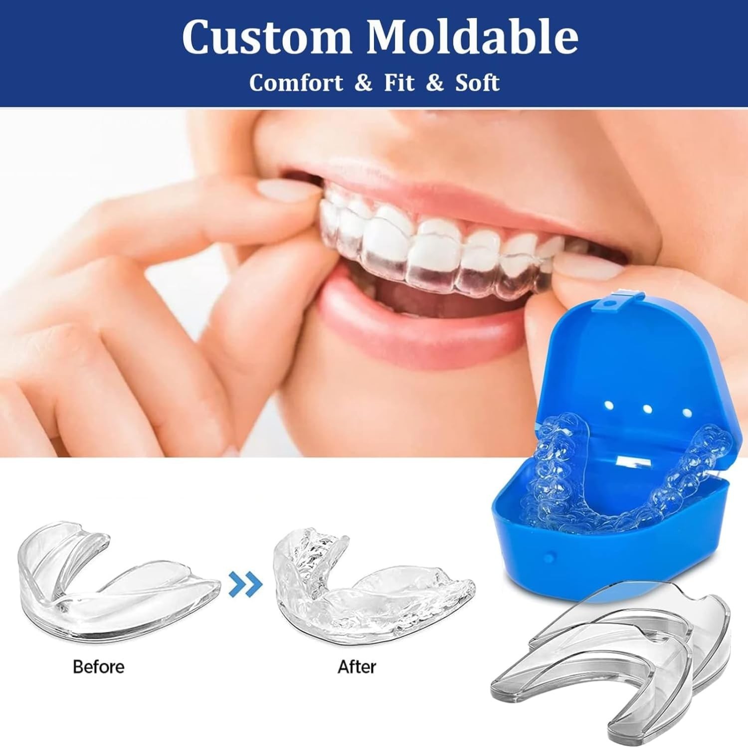 Moldable Mouth Guard 2 Sizes, Pack of 4 Teeth Clenching Grinding at Night Sleep
