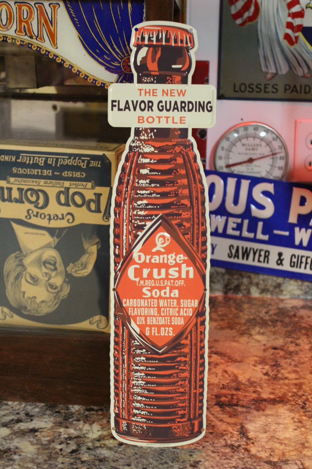 ORANGE CRUSH SODA POP FLAVOR GUARDING BOTTLE  EMBOSSED METAL SIGN COKE GAS OIL