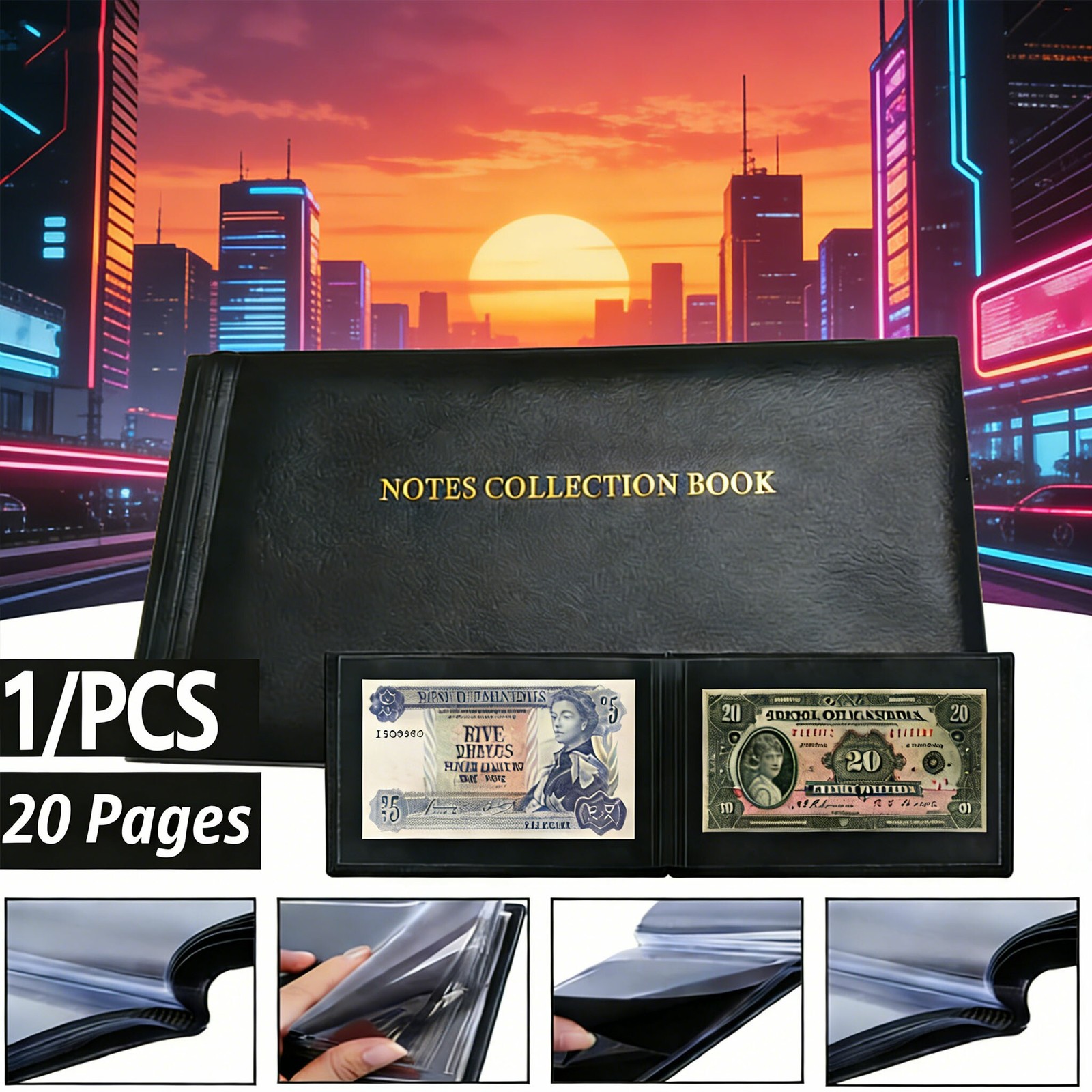 Premium Leather Banknote Collection Book 40 Pocket Currency Album Holder